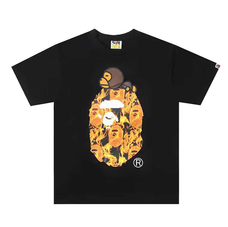 A BATHING APEA Bape  迷彩猿人字母印花宽松圆领 短袖 T恤  