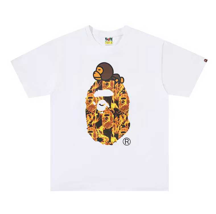 A BATHING APEA Bape  迷彩猿人字母印花宽松圆领 短袖 T恤  
