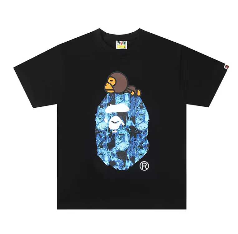 A BATHING APEA Bape  迷彩猿人字母印花宽松圆领 短袖 T恤  