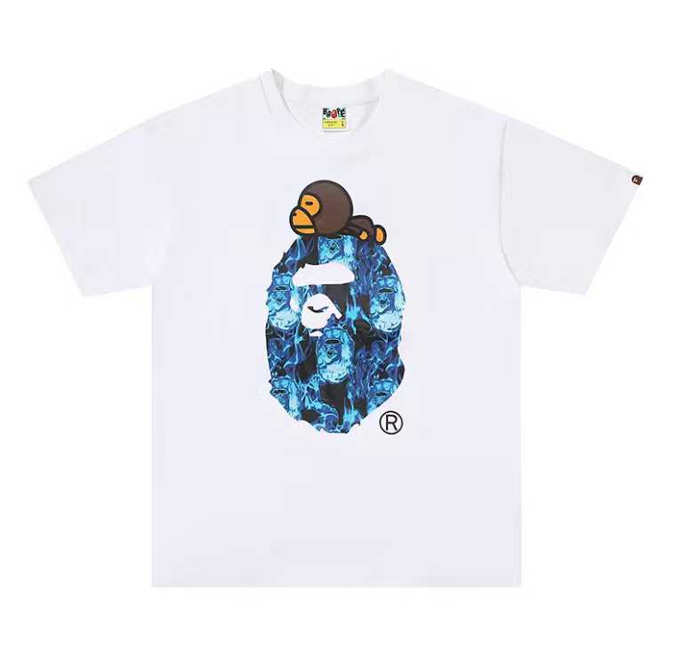 A BATHING APEA Bape  迷彩猿人字母印花宽松圆领 短袖 T恤  