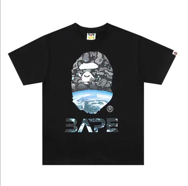 A BATHING APEA Bape  迷彩猿人字母印花宽松圆领 短袖 T恤  