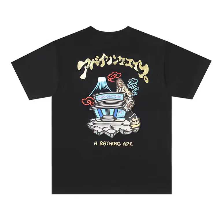 A BATHING APEA Bape  迷彩猿人字母印花宽松圆领 短袖 T恤  