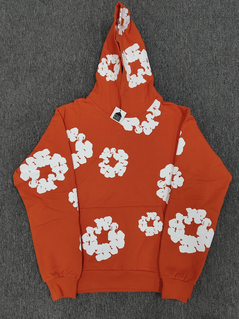 Denim Tears DT 木棉花 花环 图案 发泡  连帽卫衣 橙色- B0 