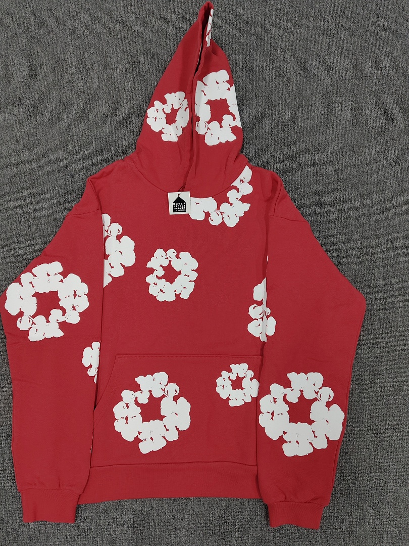 Denim Tears DT 木棉花 花环 图案 发泡  连帽卫衣 红色- B0 