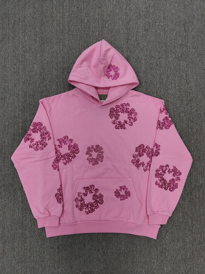 Denim Tears DT 木棉花 花环 图案 发泡  连帽卫衣 粉色 红钻-B0