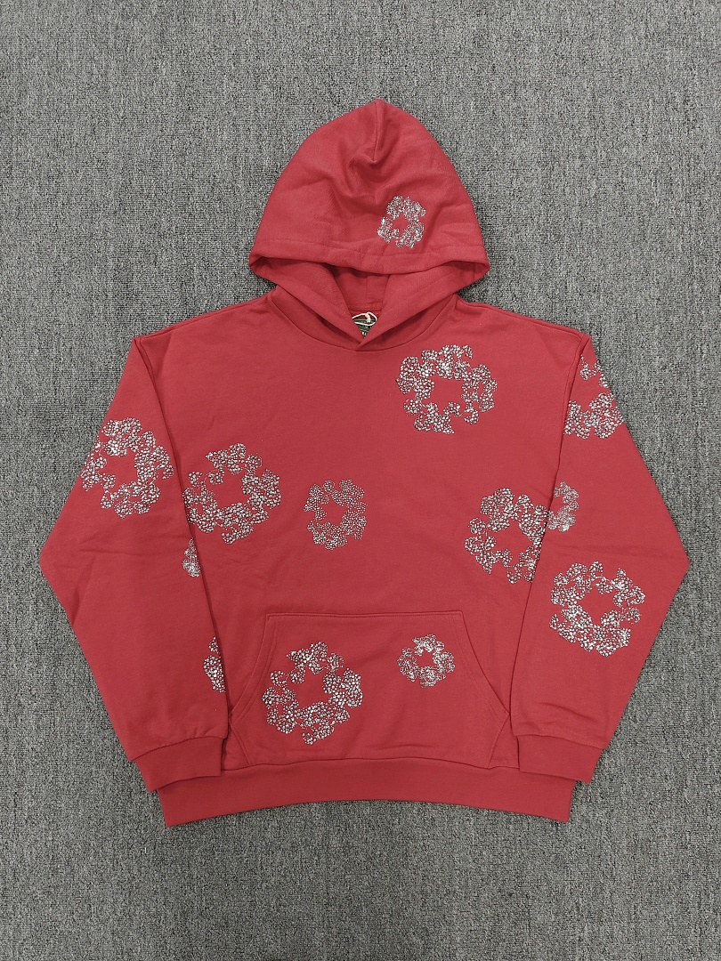 Denim Tears DT 木棉花 花环 图案 发泡  连帽卫衣 红色 银钻-B0