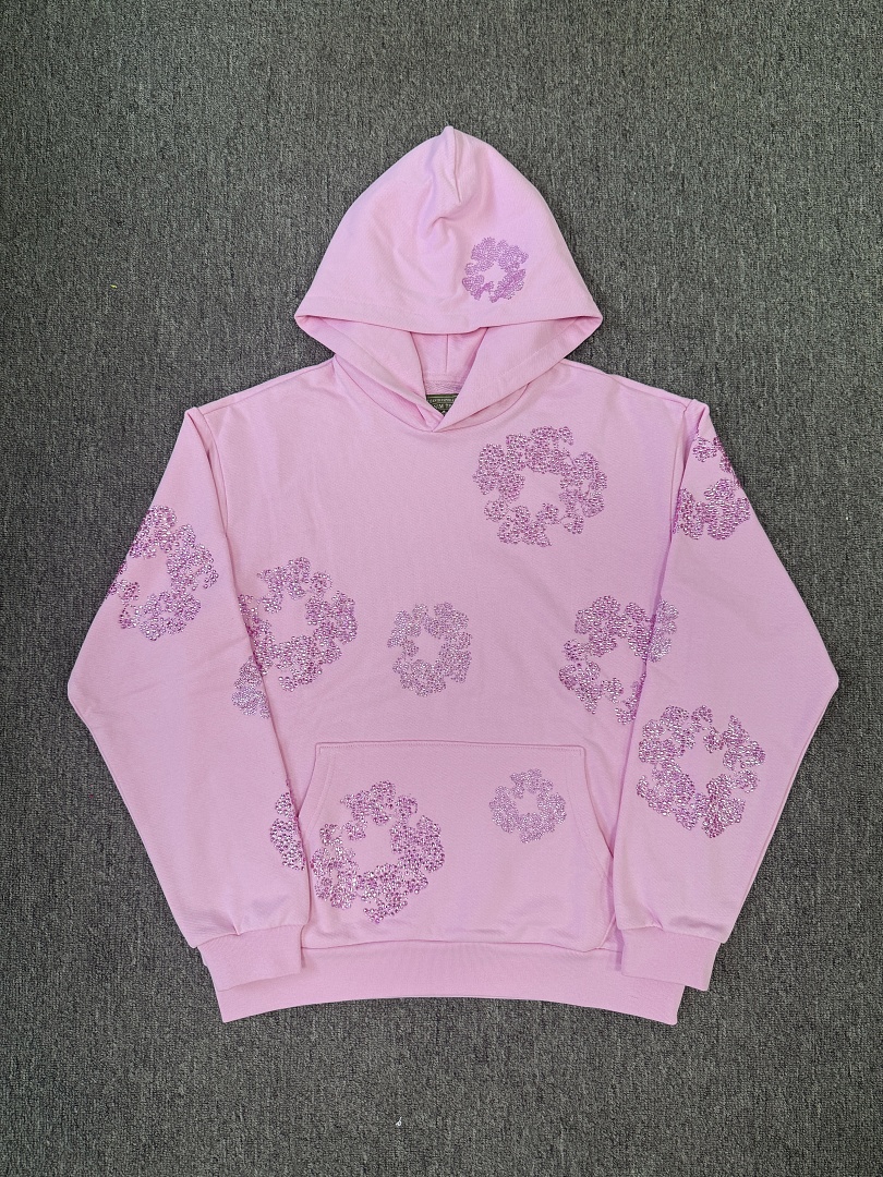 Denim Tears DT 木棉花 花环 图案 发泡  连帽卫衣  粉色 粉钻-B0