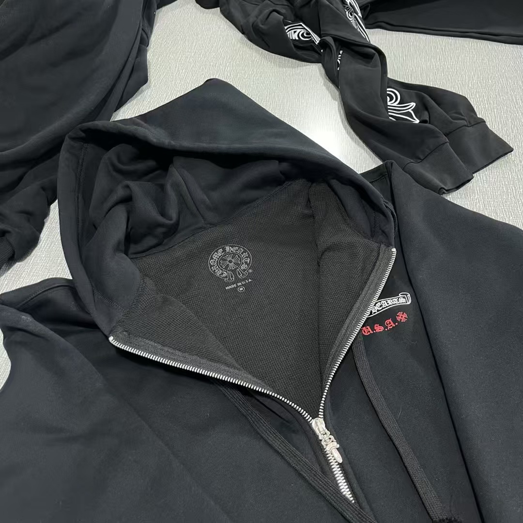 Chrome Hearts  American Flag Hoodie Large 克罗心 华夫内里 经典 印花 拉链卫衣 外套 长袖 男女同款 黑色 美国旗 A5  