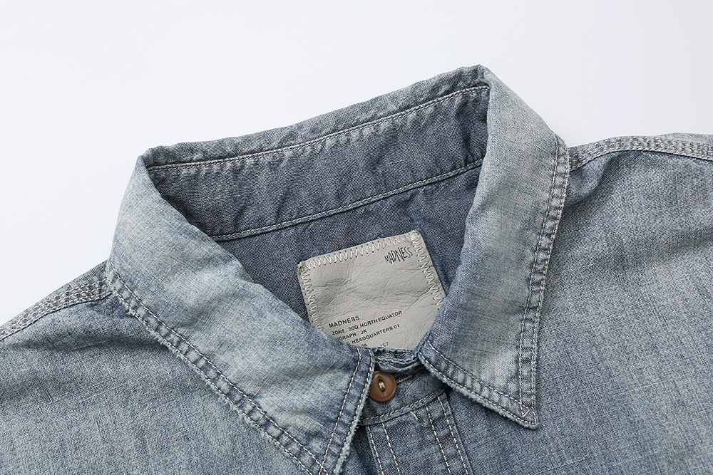 672#MADNESS 做旧破洞牛仔衬衫 外套 长袖 秋冬季 休闲 男女同款 蓝色