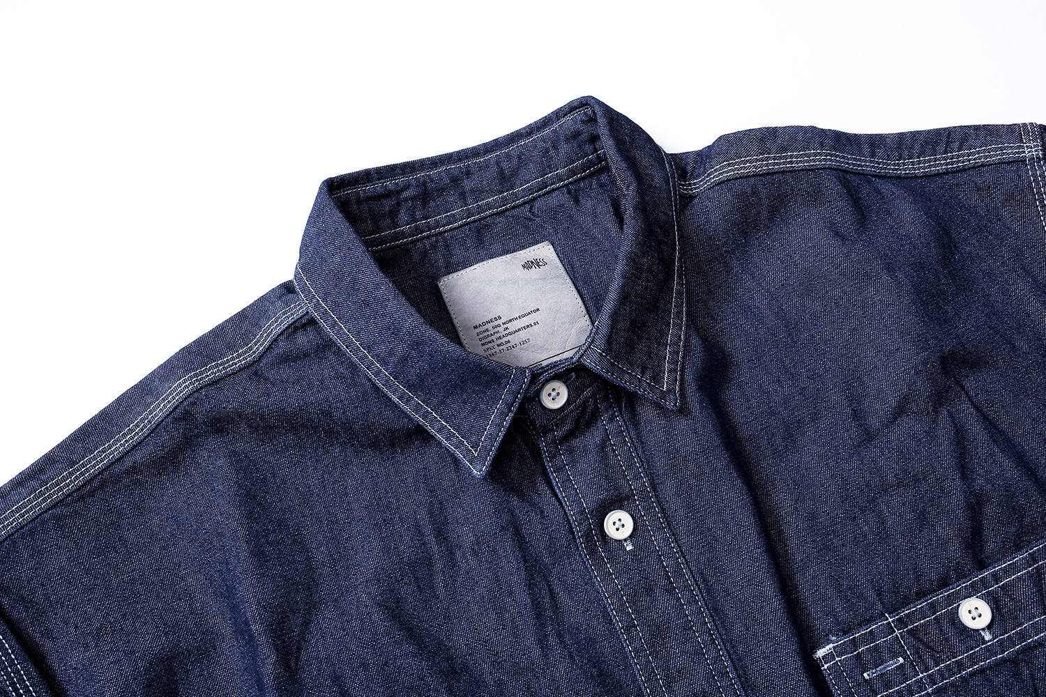 MADNESS 翻领 长袖 宽松 牛仔衬衣 夹克外套 男女同款  蓝色