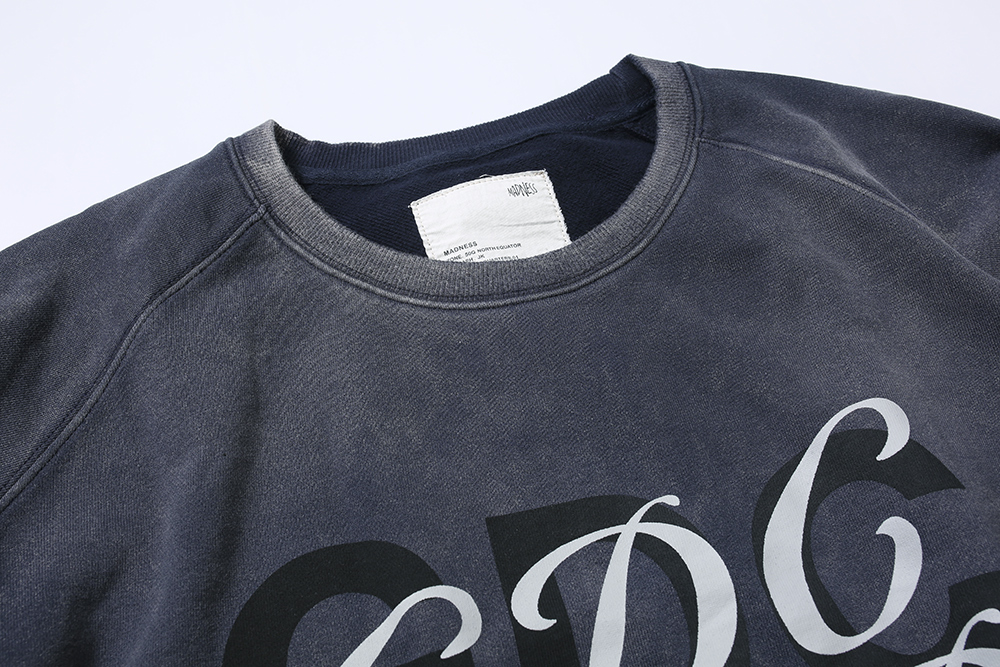 MADNESS 宽松防风 做旧洗水圆领 卫衣 蓝色