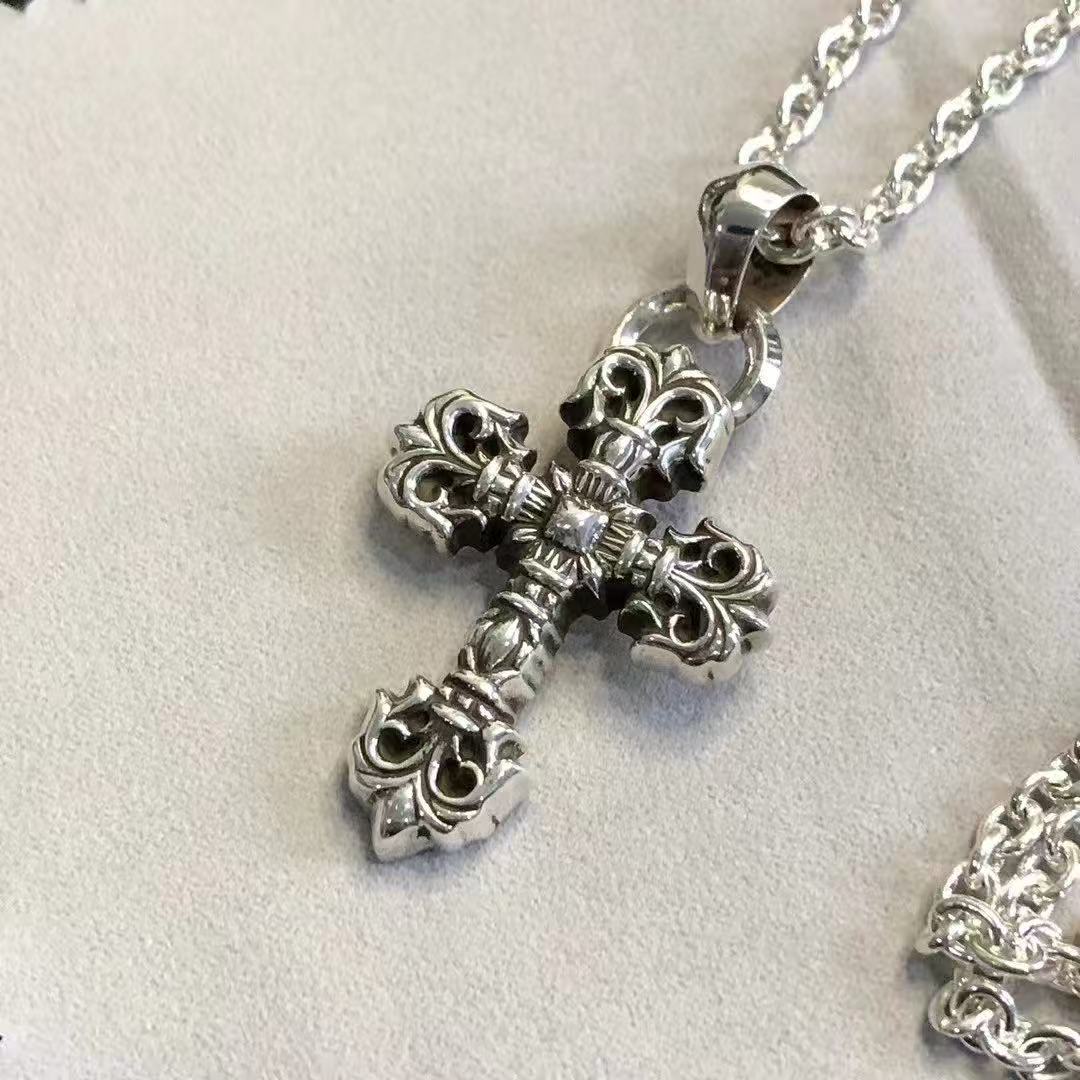 Chrome Hearts  CH克罗心 925银  火焰 十字架  刻字链 项链 60CM 