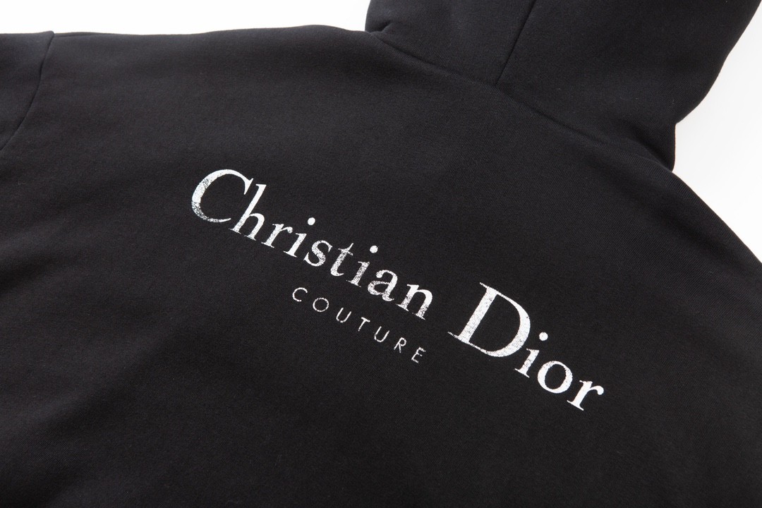 DIOR 迪奥 FW23 纯色Logo字母印花 套头 连帽卫衣 长袖 男女同款 黑色