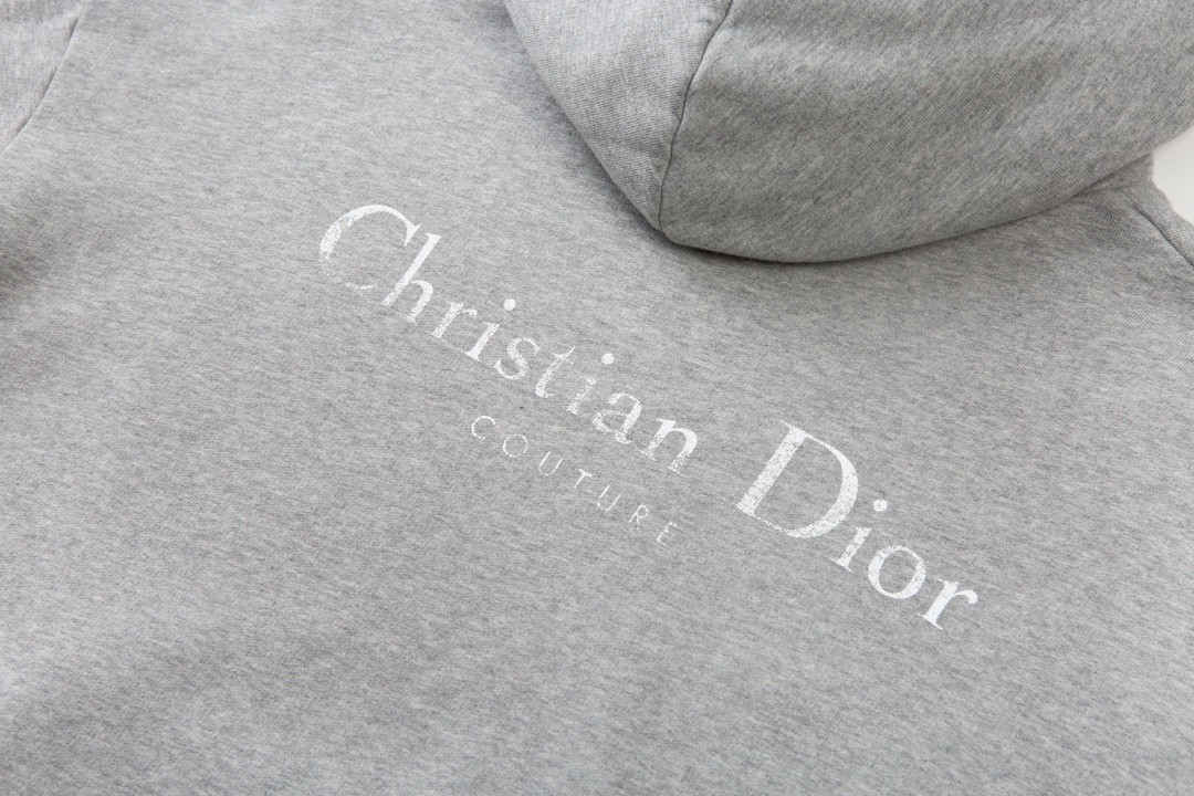 DIOR 迪奥 FW23 纯色Logo字母印花 套头 连帽卫衣 长袖 男女同款 灰色 343J691A0878-C870