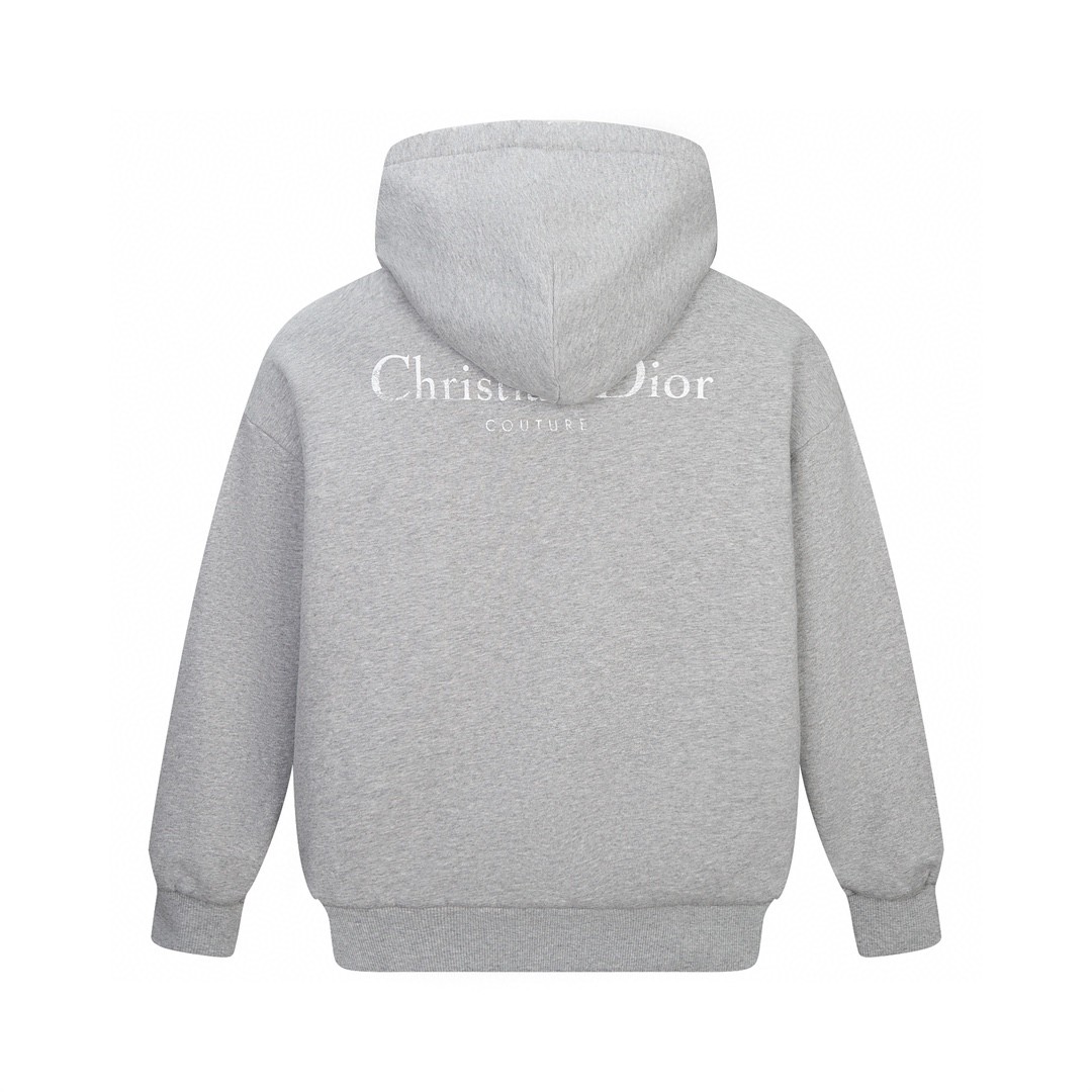 DIOR 迪奥 FW23 纯色Logo字母印花 套头 连帽卫衣 长袖 男女同款 灰色 343J691A0878-C870