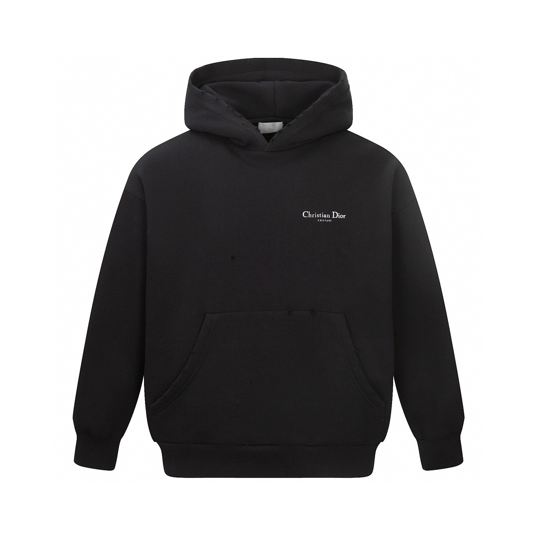 DIOR 迪奥 FW23 纯色Logo字母印花 套头 连帽卫衣 长袖 男女同款 黑色