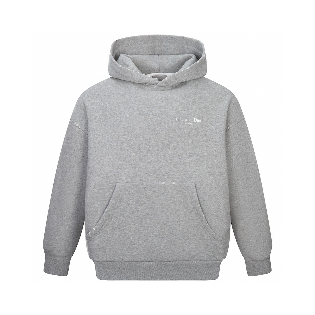 DIOR 迪奥 FW23 纯色Logo字母印花 套头 连帽卫衣 长袖 男女同款 灰色 343J691A0878-C870