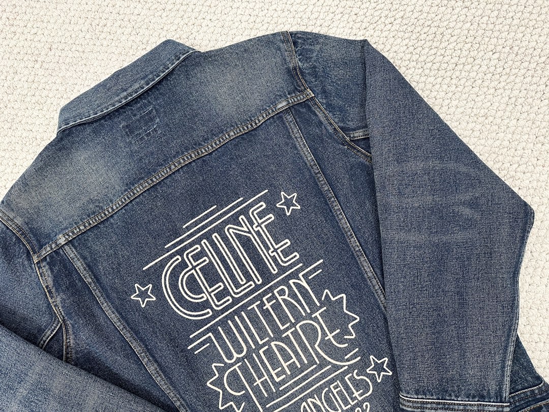 CELINE 赛琳 后背字母logo图案 水洗 牛仔外套 牛仔衣 长袖 外套 秋冬款 男女同款 蓝色