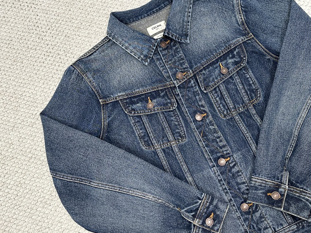 CELINE 赛琳 后背字母logo图案 水洗 牛仔外套 牛仔衣 长袖 外套 秋冬款 男女同款 蓝色