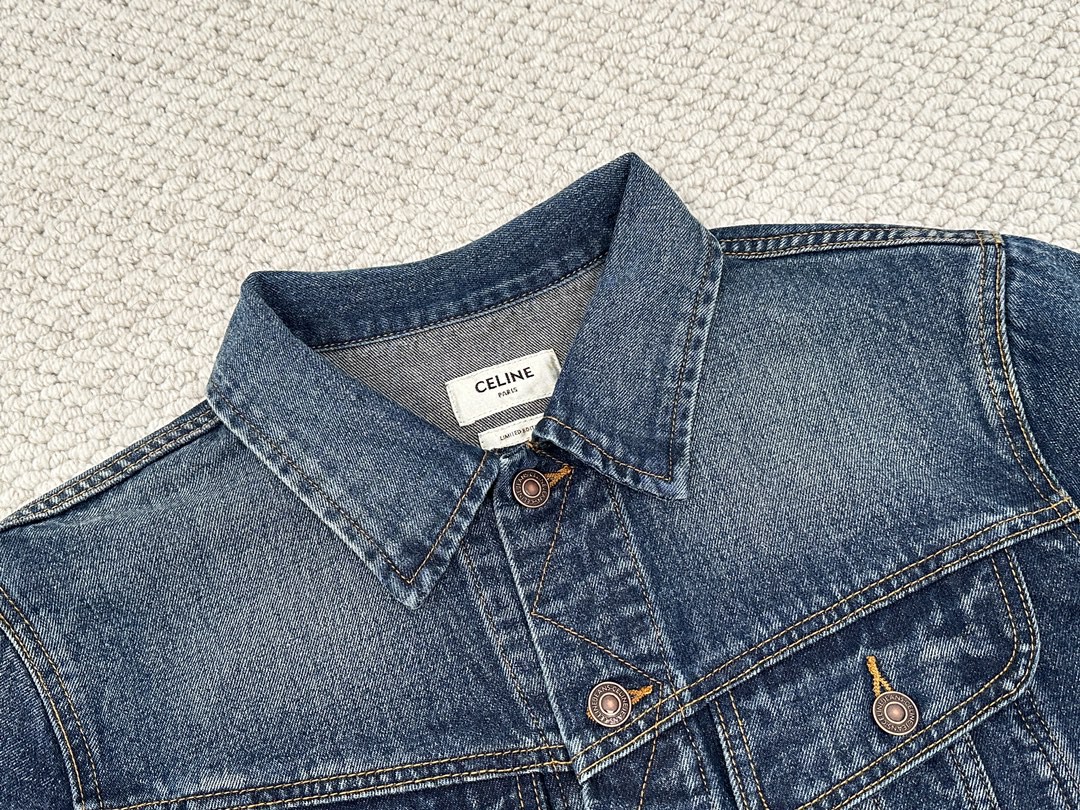 CELINE 赛琳 后背字母logo图案 水洗 牛仔外套 牛仔衣 长袖 外套 秋冬款 男女同款 蓝色