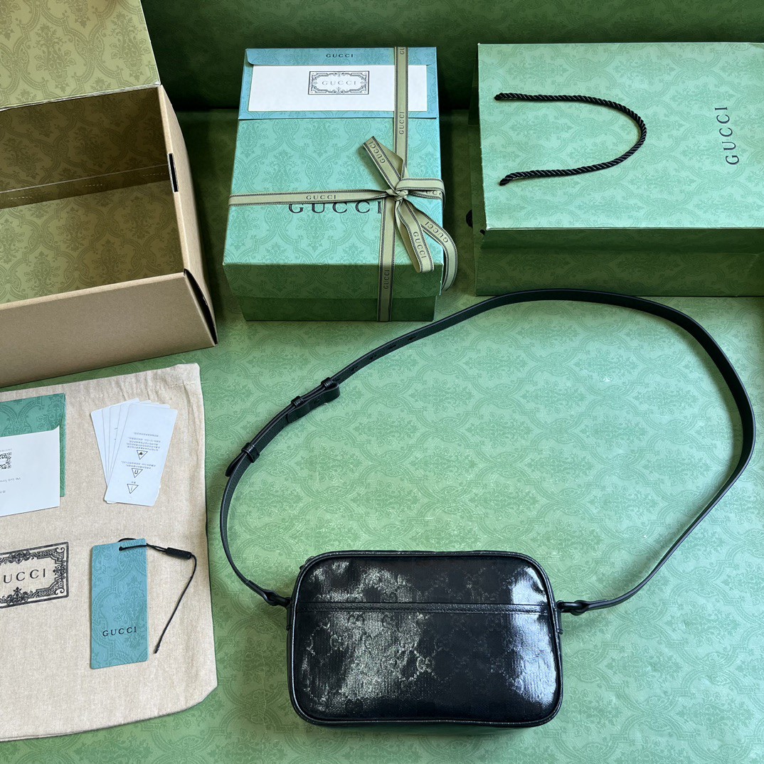 原厂皮 GUCCI 古驰 可调节肩带 拉链开合水晶皮革滚边 斜挎包 单肩包 黑色 760342-FACK5-1000