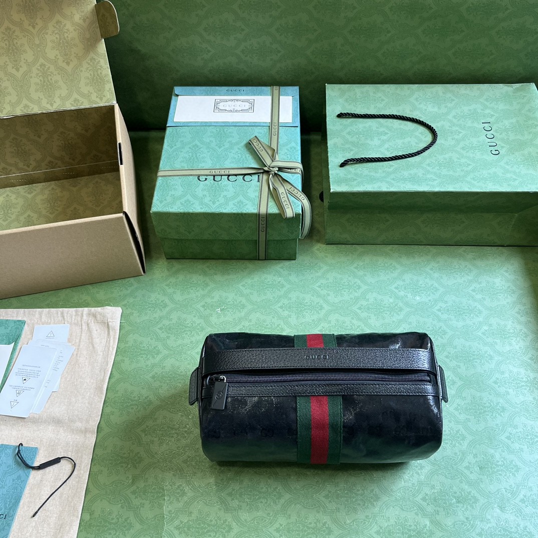 原厂皮 GUCCI 古驰 双G徽标印花拉链开合 帆布 手拿包 收纳包 洗漱包 黑色 759689-FACI0-1064