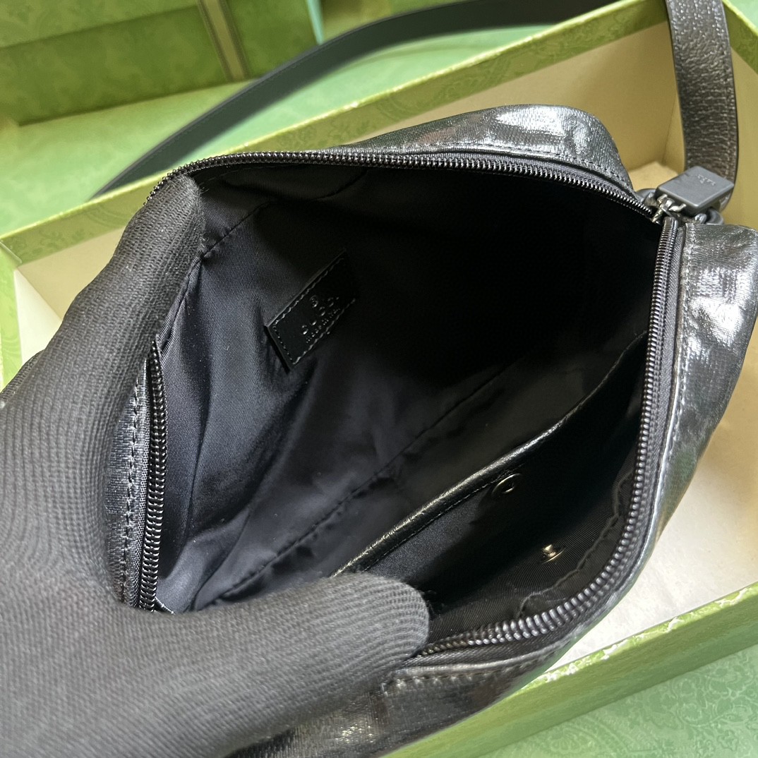原厂皮 GUCCI 古驰 可调节肩带 拉链开合水晶皮革滚边 斜挎包 单肩包 黑色 760342-FACK5-1000