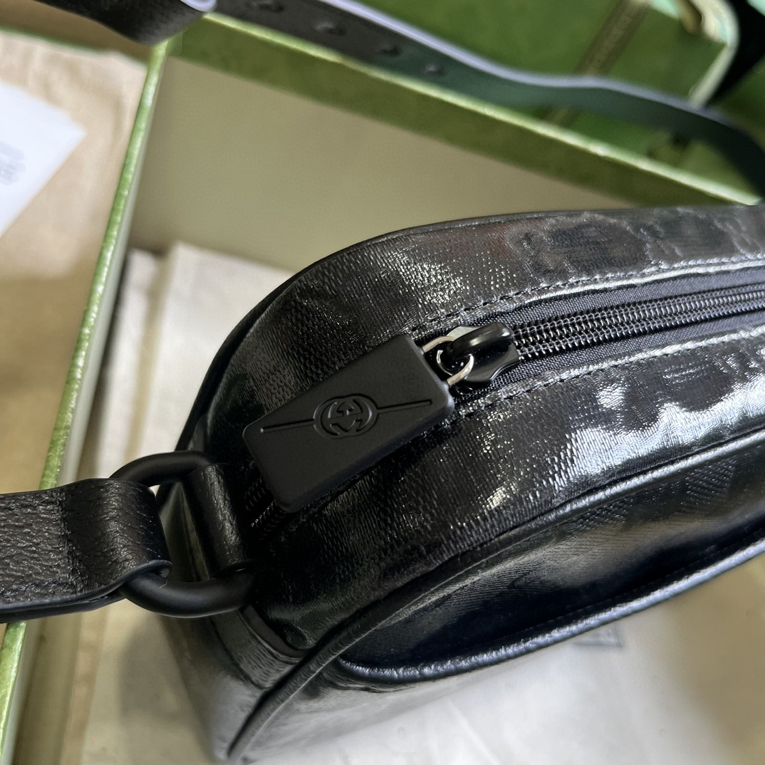 原厂皮 GUCCI 古驰 可调节肩带 拉链开合水晶皮革滚边 斜挎包 单肩包 黑色 760342-FACK5-1000
