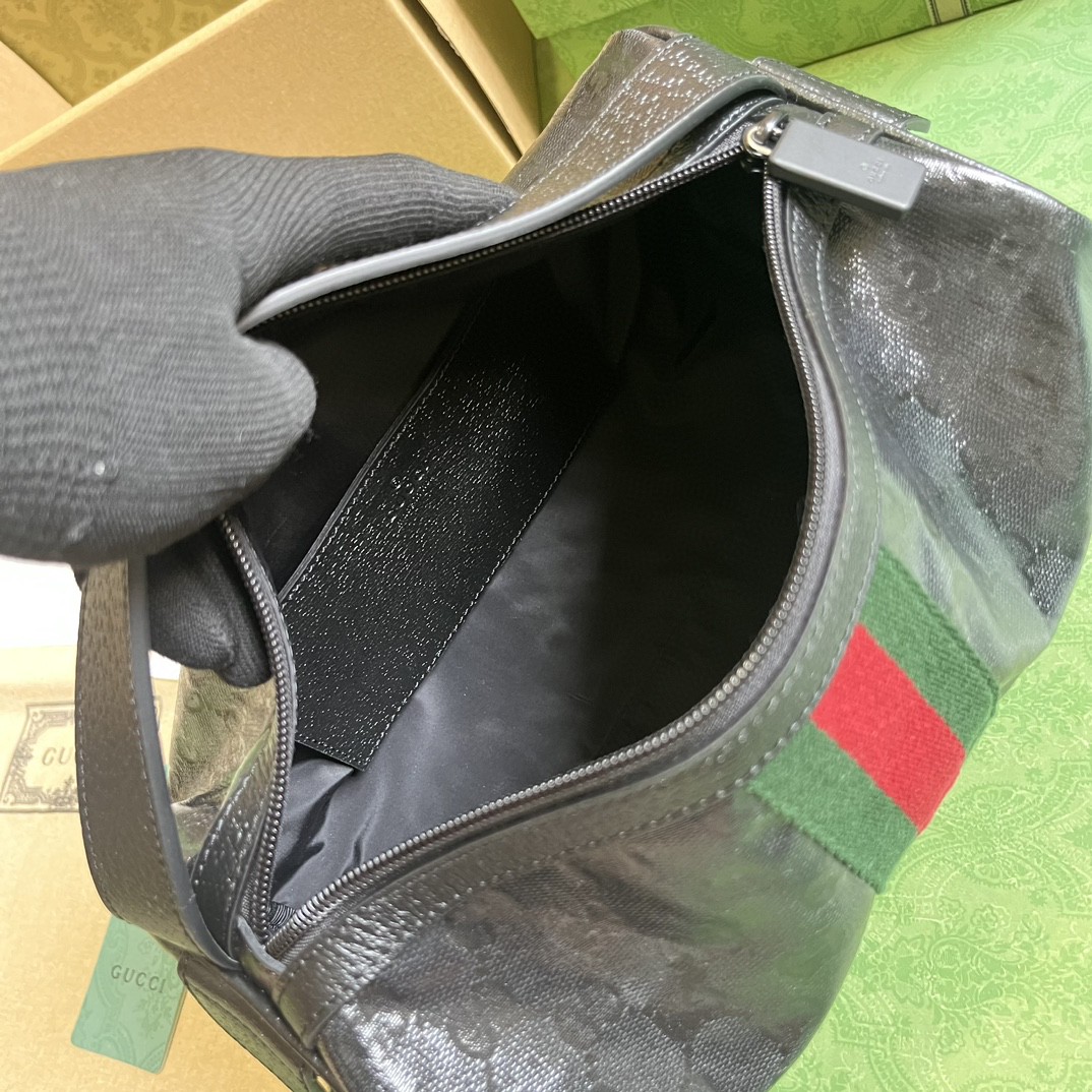 原厂皮 GUCCI 古驰 双G徽标印花拉链开合 帆布 手拿包 收纳包 洗漱包 黑色 759689-FACI0-1064