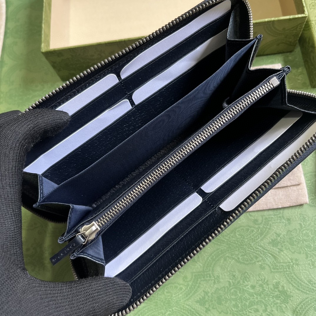 原厂皮 GUCCI 古驰 Ophidia 双G徽标拉链开合 帆布 钱包 卡包 零钱包 蓝色 706844