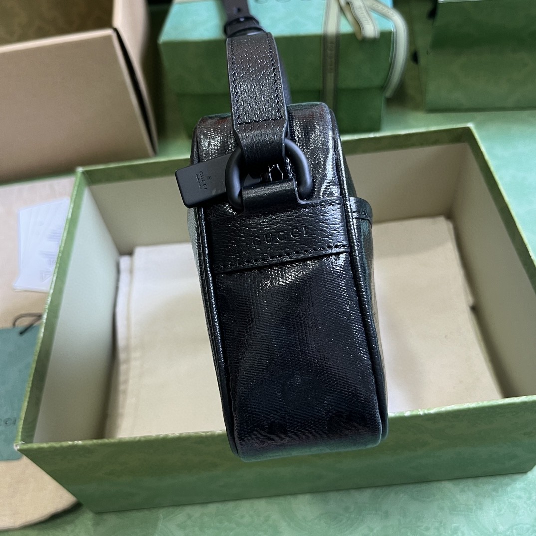 原厂皮 GUCCI 古驰 可调节肩带 拉链开合水晶皮革滚边 斜挎包 单肩包 黑色 760342-FACK5-1000