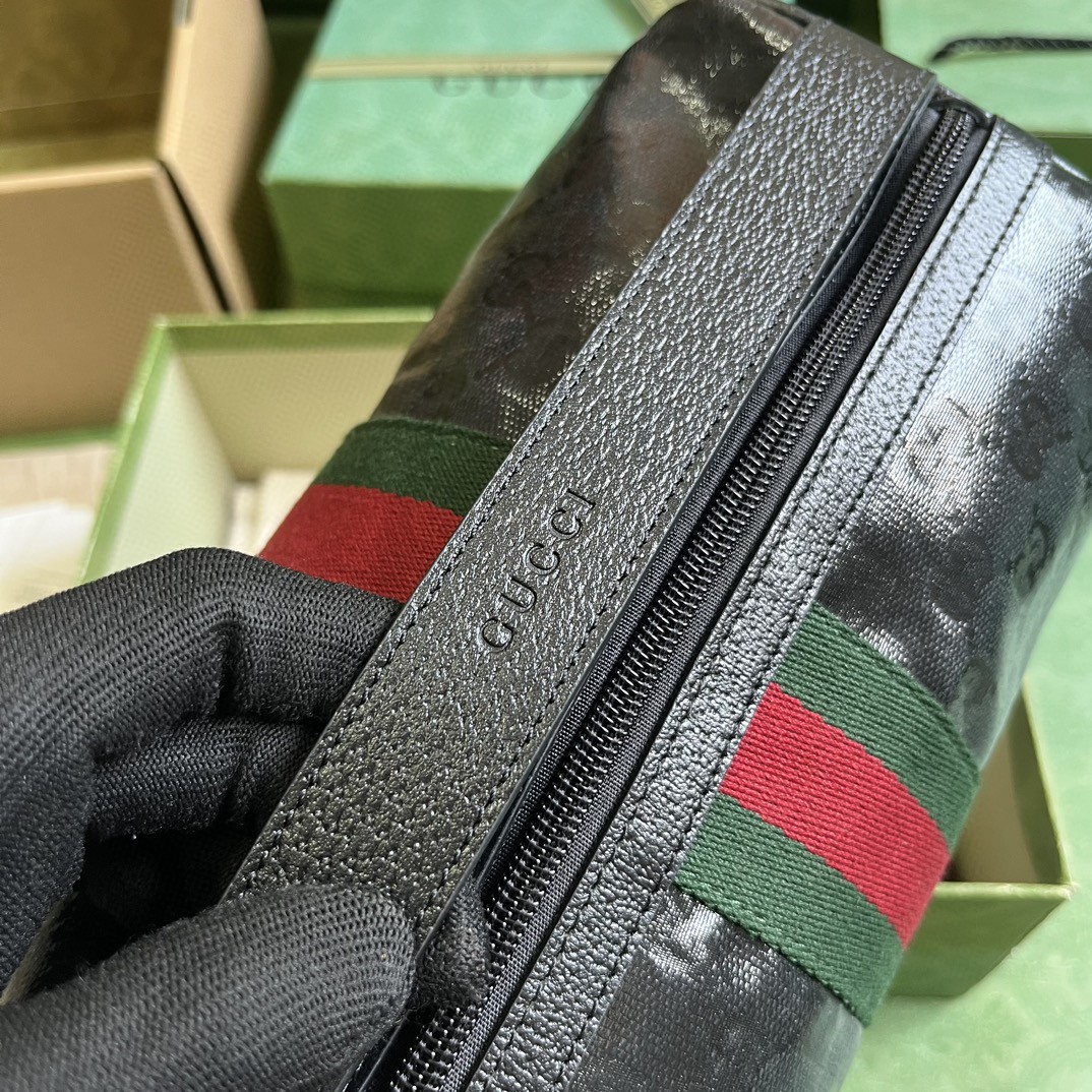 原厂皮 GUCCI 古驰 双G徽标印花拉链开合 帆布 手拿包 收纳包 洗漱包 黑色 759689-FACI0-1064