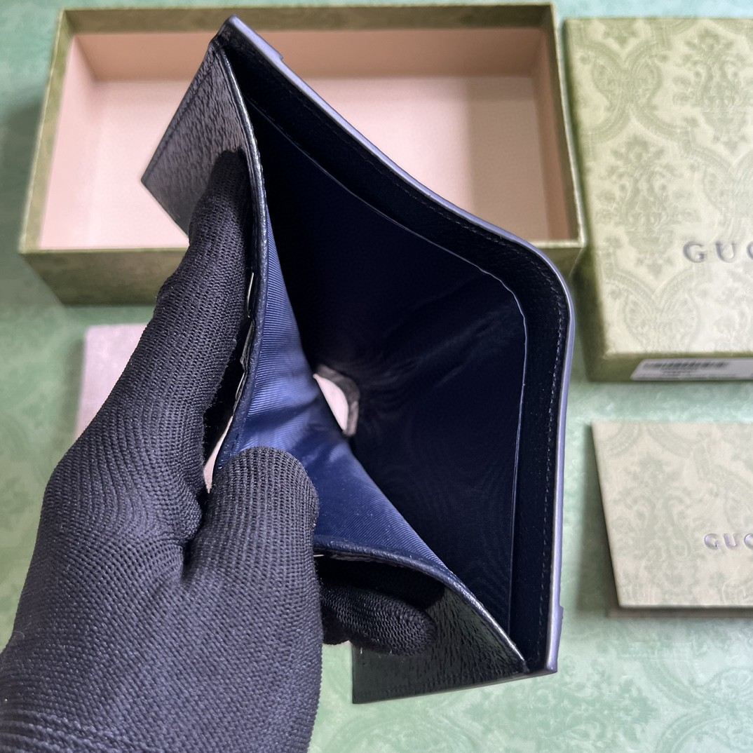 原厂皮 GUCCI 古驰 Ophidia 双G徽标翻盖开合 帆布 短款 钱包 卡包 零钱包 蓝色 732016