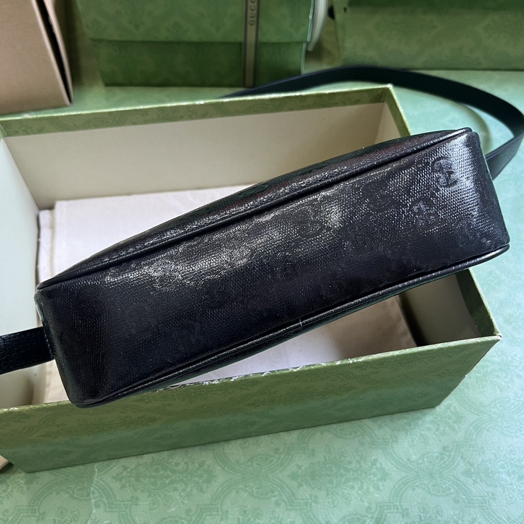 原厂皮 GUCCI 古驰 可调节肩带 拉链开合水晶皮革滚边 斜挎包 单肩包 黑色 760342-FACK5-1000