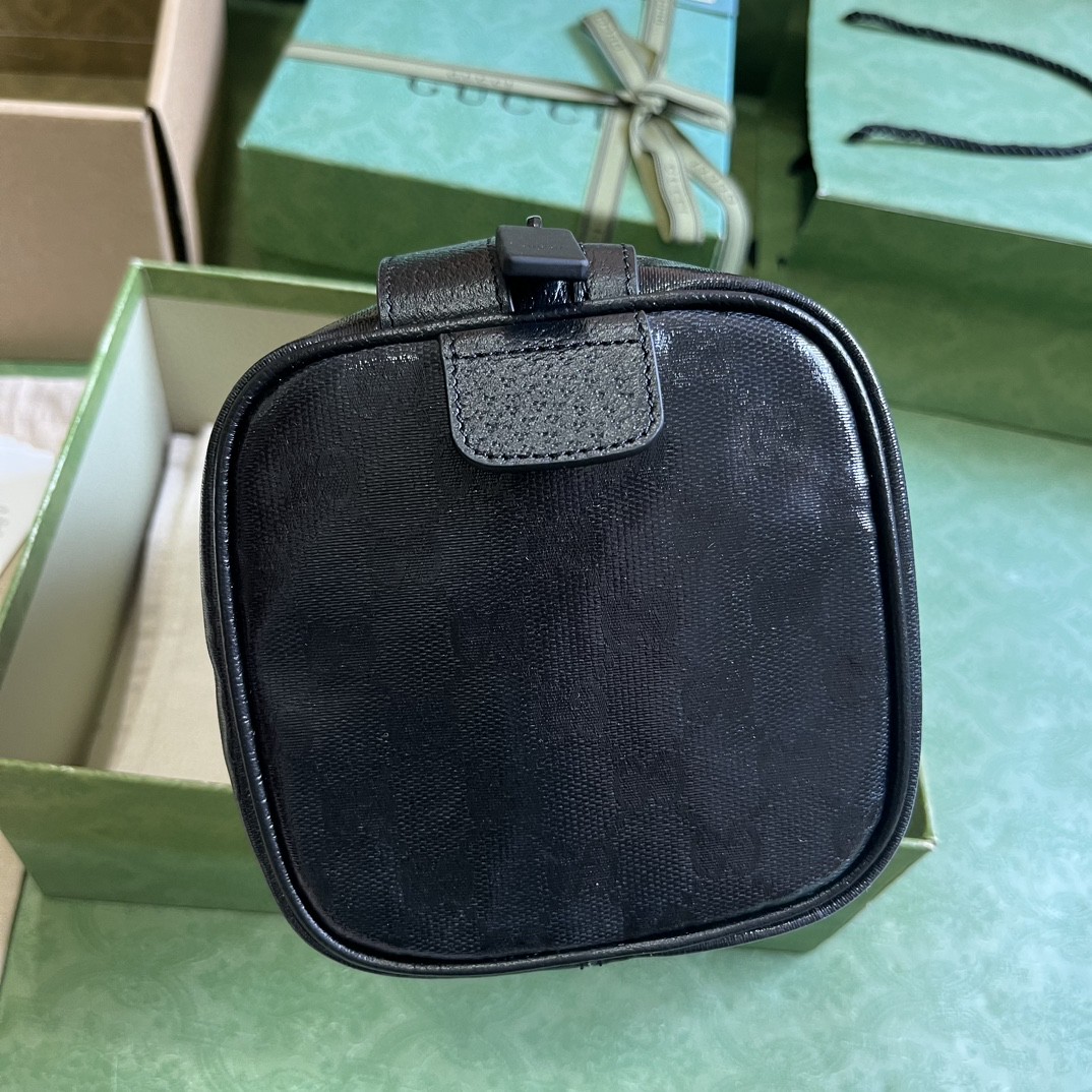 原厂皮 GUCCI 古驰 双G徽标印花拉链开合 帆布 手拿包 收纳包 洗漱包 黑色 759689-FACI0-1064