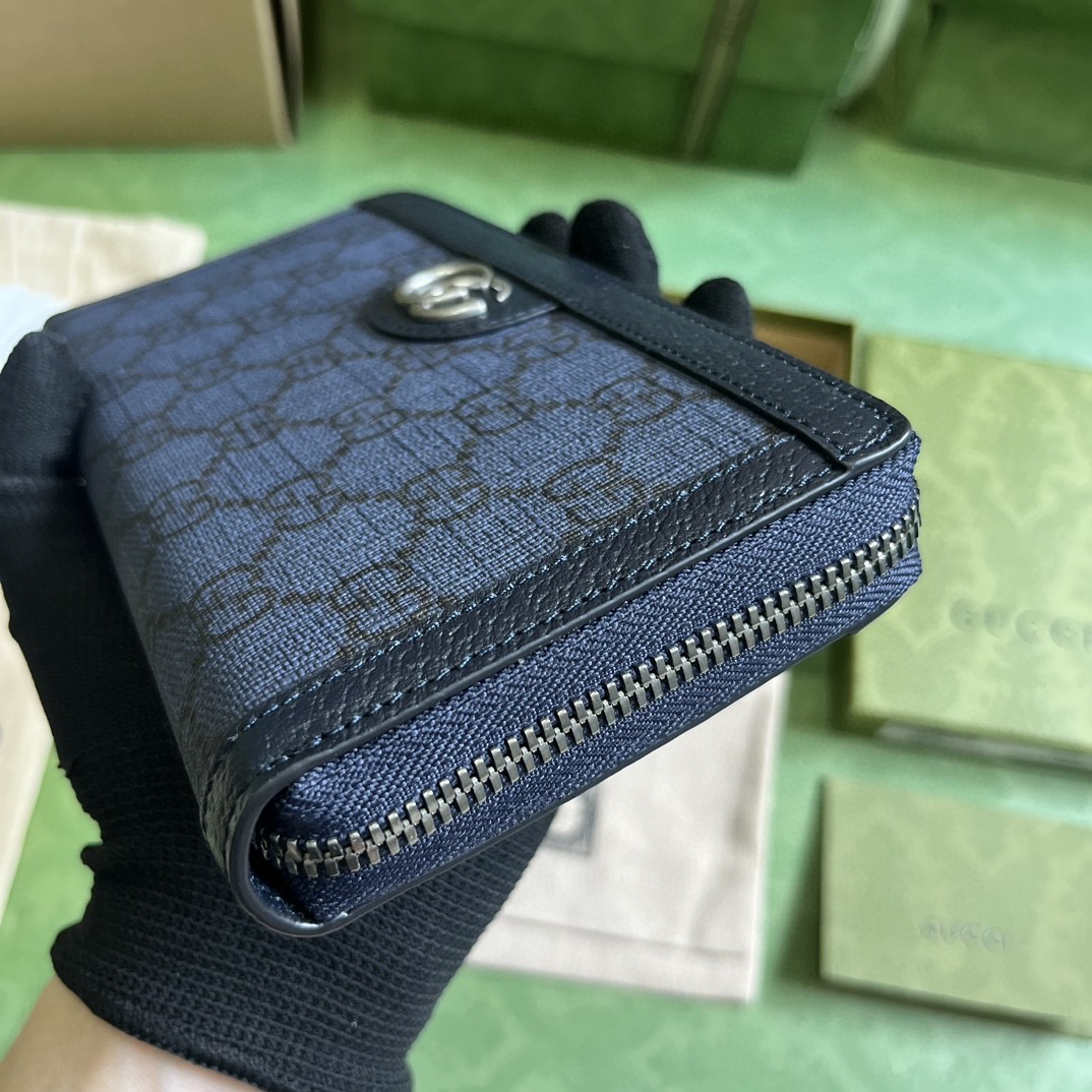原厂皮 GUCCI 古驰 Ophidia 双G徽标拉链开合 帆布 钱包 卡包 零钱包 蓝色 706844