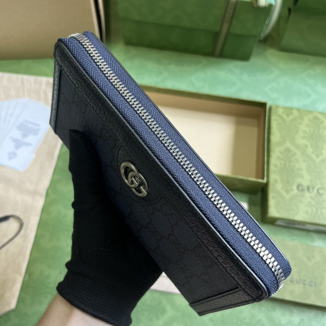 原厂皮 GUCCI 古驰 Ophidia 双G徽标拉链开合 帆布 钱包 卡包 零钱包 蓝色 706844