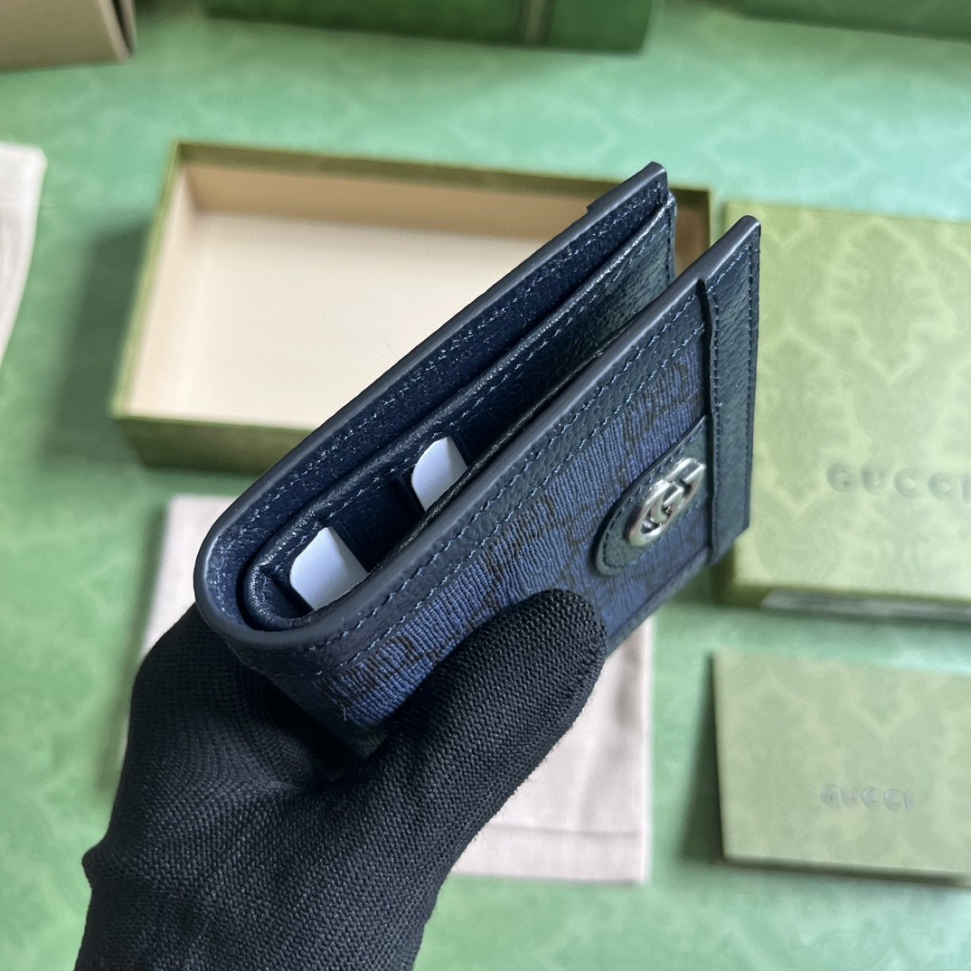 原厂皮 GUCCI 古驰 Ophidia 双G徽标翻盖开合 帆布 短款 钱包 卡包 零钱包 蓝色 732016