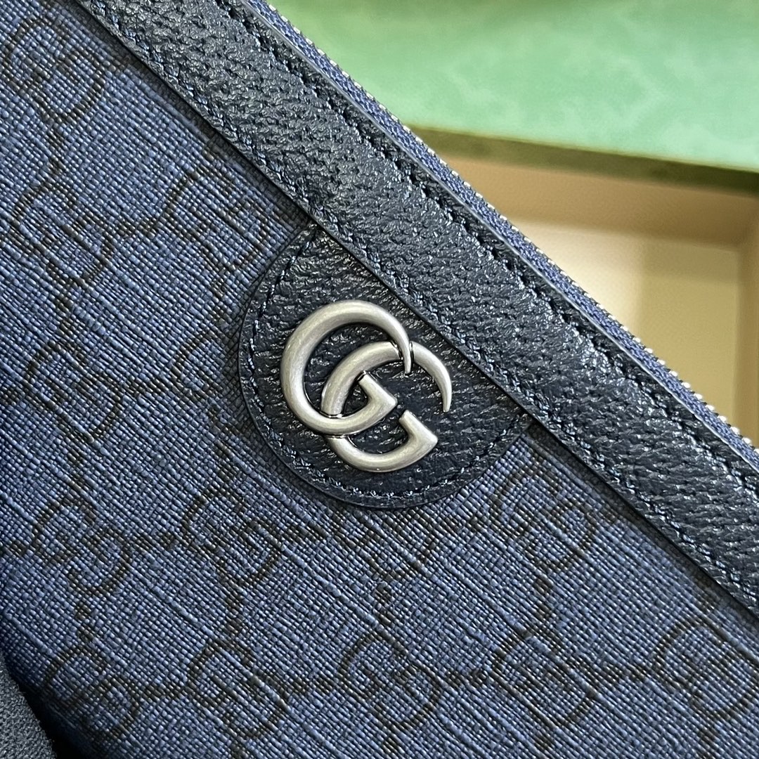 原厂皮 GUCCI 古驰 Ophidia 双G徽标拉链开合 帆布 钱包 卡包 零钱包 蓝色 706844