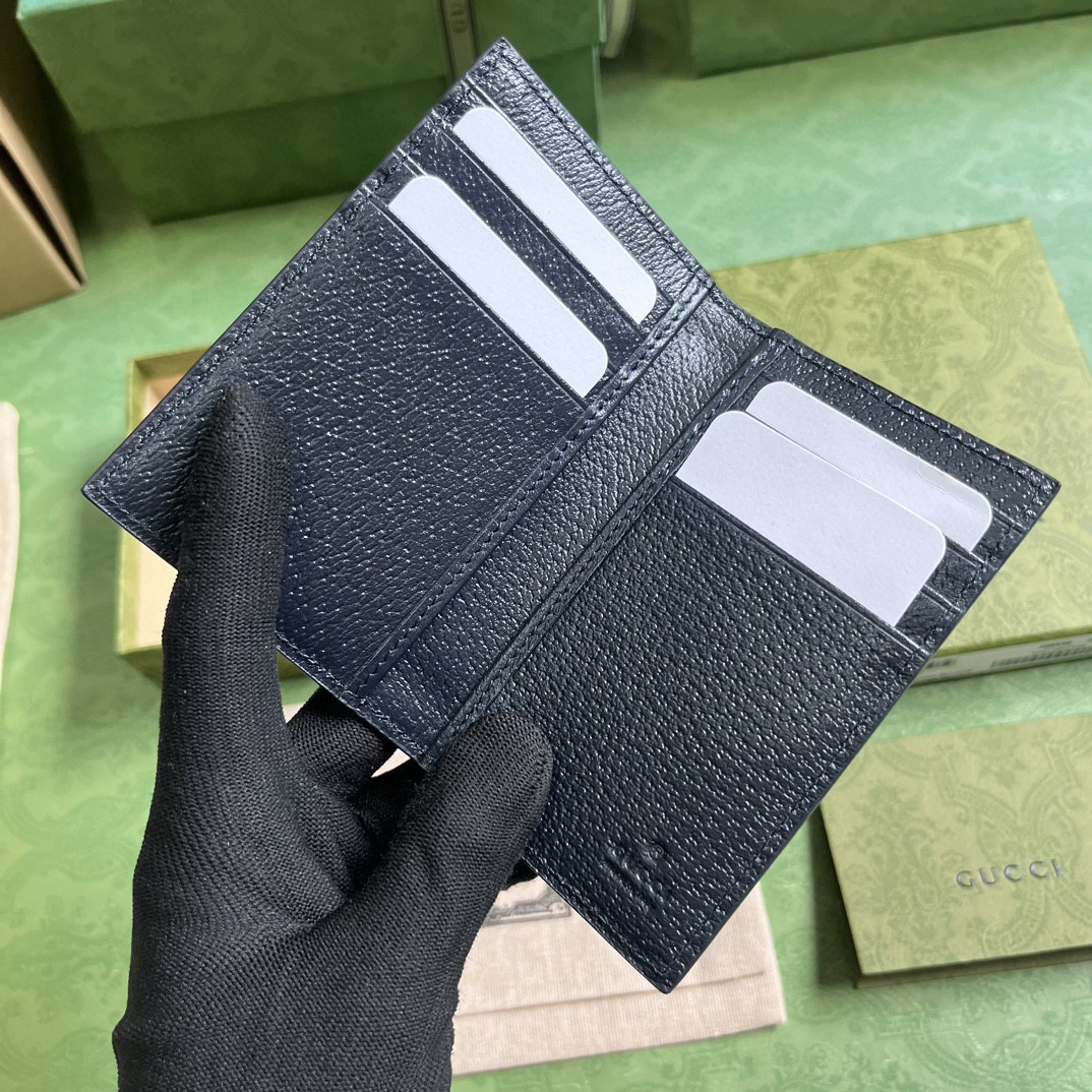 原厂皮 GUCCI 古驰 Ophidia 双G徽标翻盖开合 八个卡槽 帆布 卡包 蓝色 734943