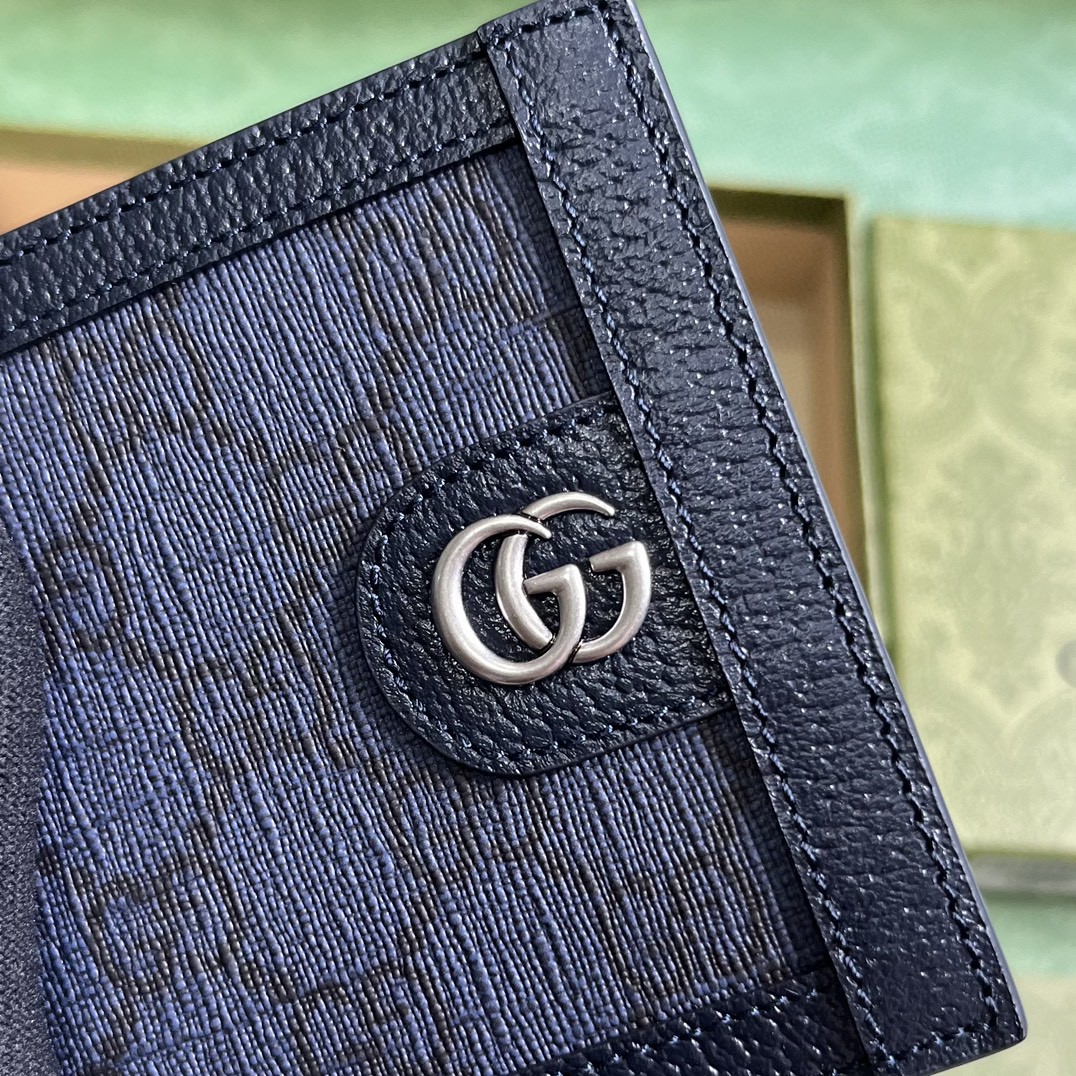 原厂皮 GUCCI 古驰 Ophidia 双G徽标翻盖开合 帆布 短款 钱包 卡包 零钱包 蓝色 732016
