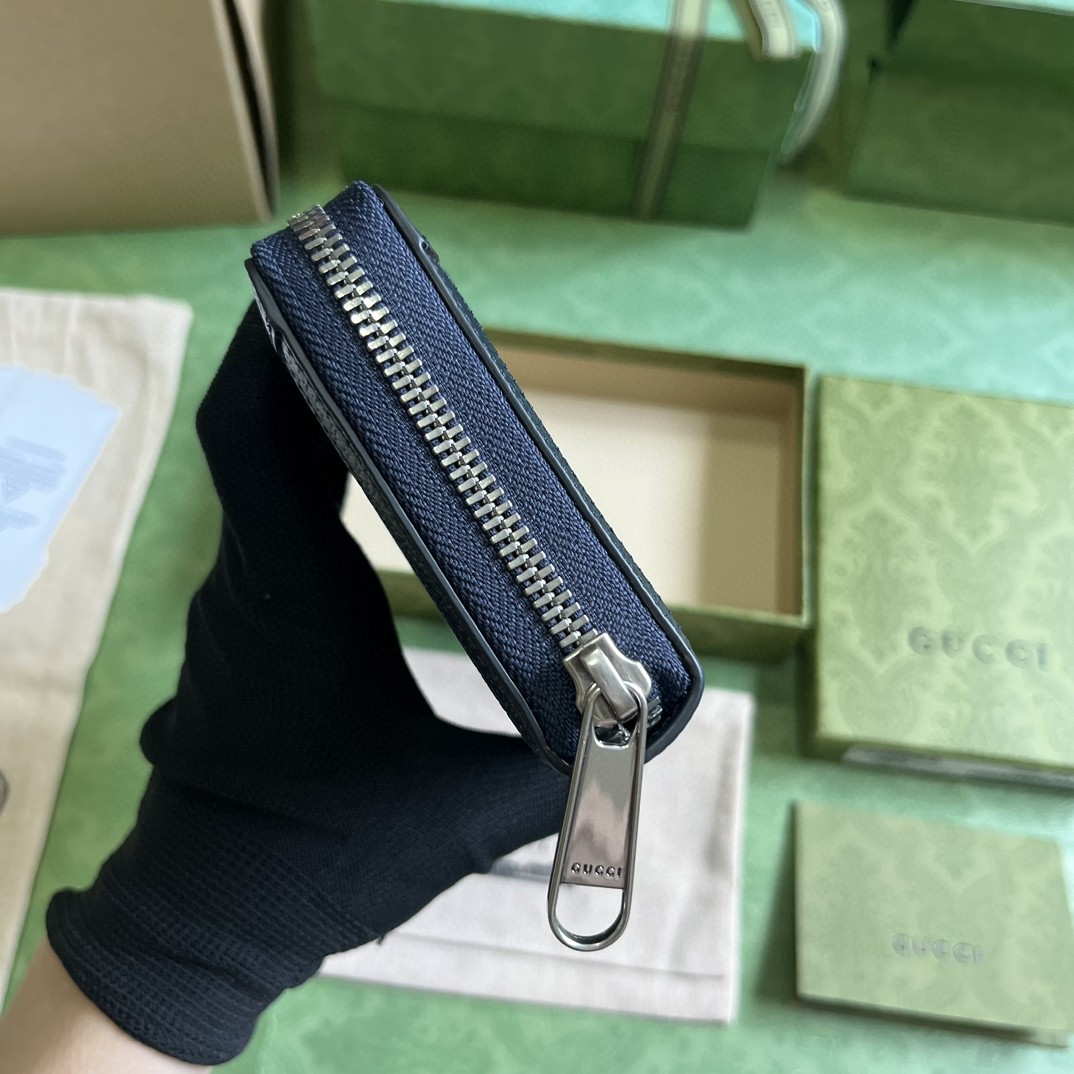 原厂皮 GUCCI 古驰 Ophidia 双G徽标拉链开合 帆布 钱包 卡包 零钱包 蓝色 706844