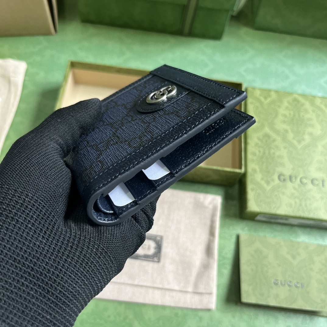 原厂皮 GUCCI 古驰 Ophidia 双G徽标翻盖开合 帆布 短款 钱包 卡包 零钱包 蓝色 732016