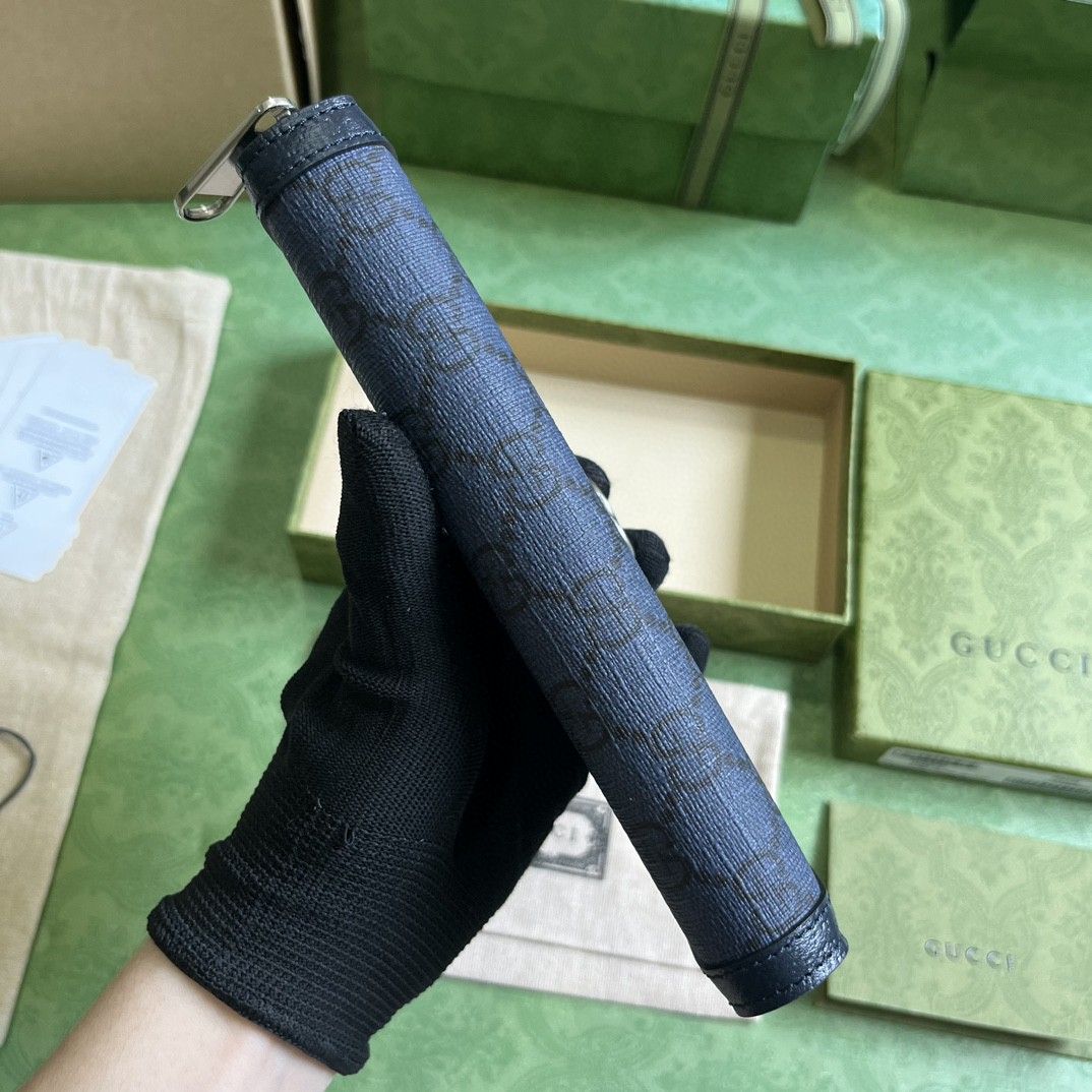 原厂皮 GUCCI 古驰 Ophidia 双G徽标拉链开合 帆布 钱包 卡包 零钱包 蓝色 706844