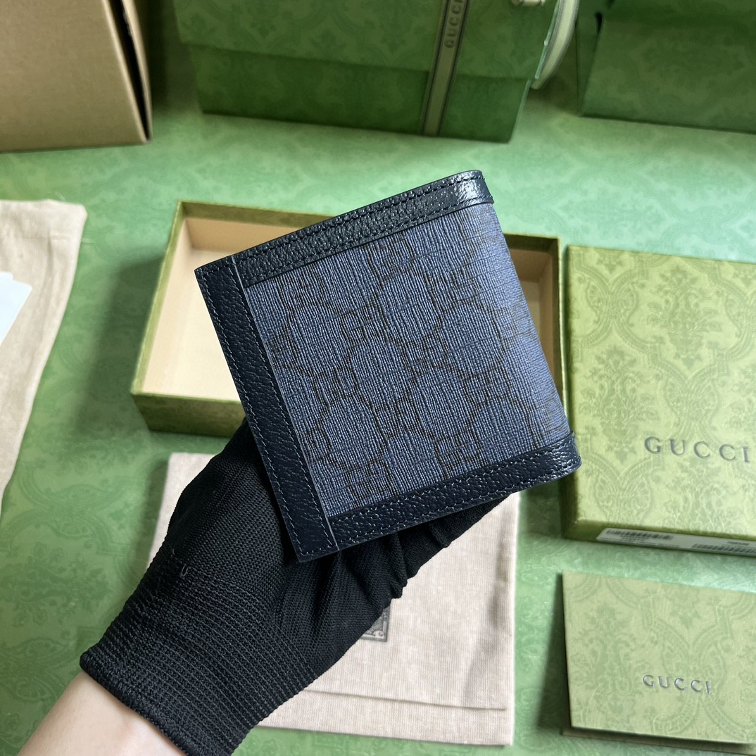原厂皮 GUCCI 古驰 Ophidia 双G徽标翻盖开合 帆布 短款 钱包 卡包 零钱包 蓝色 732016