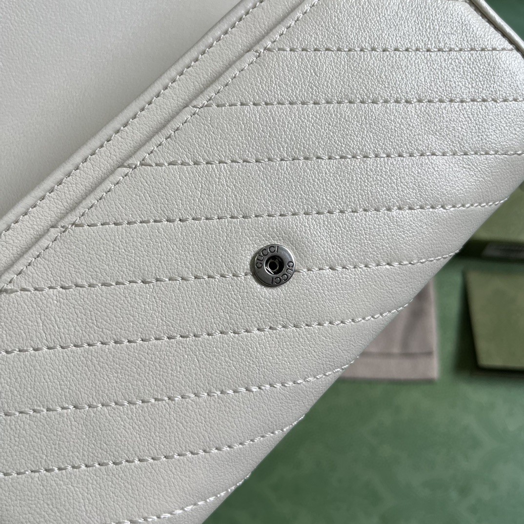 原厂皮 GUCCI 古驰 Blondie 互扣式双G贴饰按扣开合皮革 长款 卡包 钱包 零钱包 白色 760312