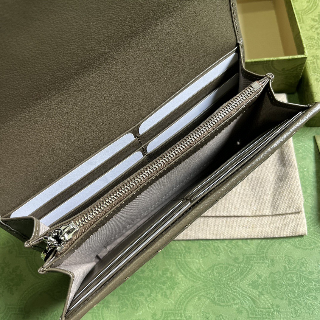 原厂皮 GUCCI 古驰 Blondie 互扣式双G贴饰按扣开合皮革 长款 卡包 钱包 零钱包 灰色 760312