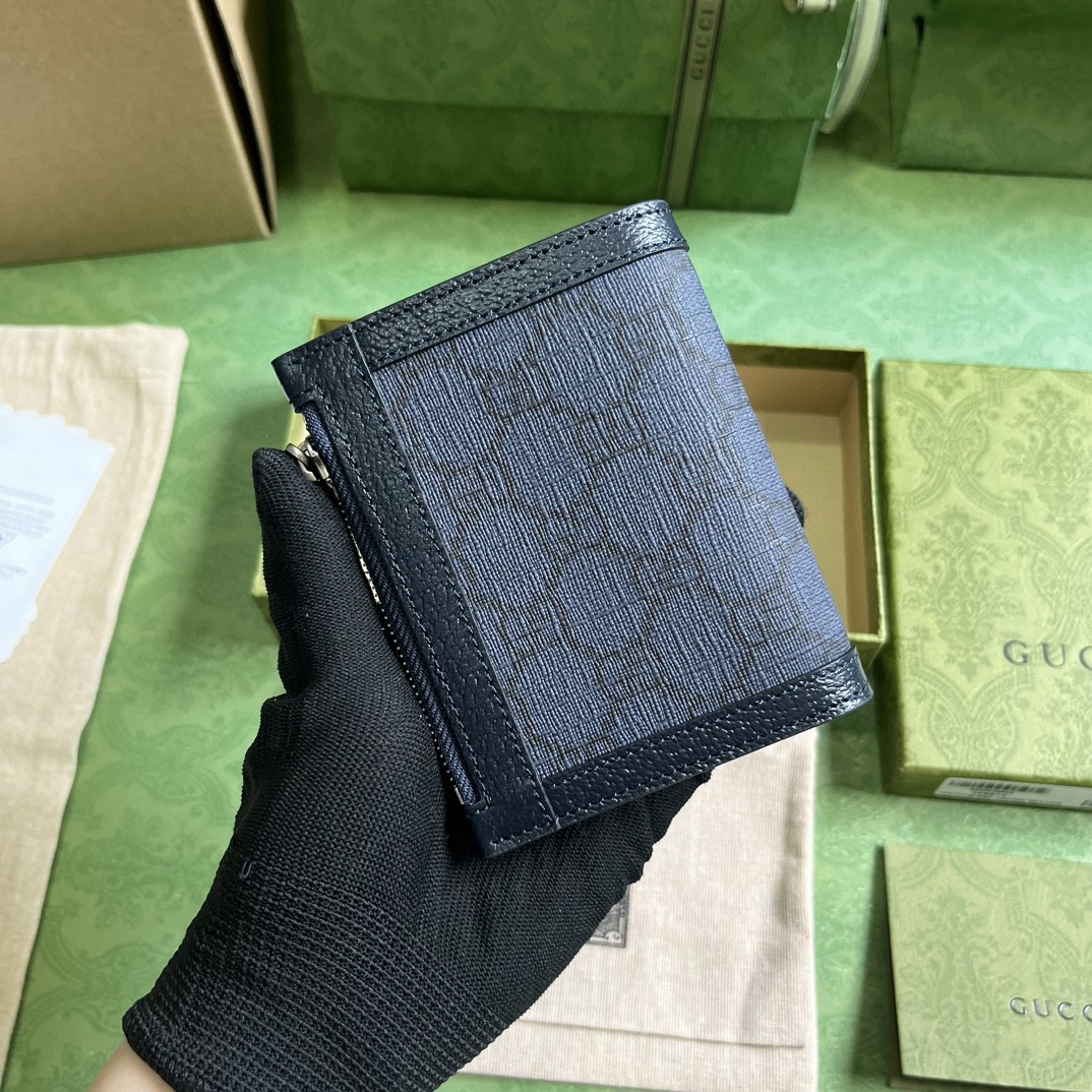 原厂皮 GUCCI 古驰 Ophidia 双G徽标翻盖开合 帆布 钱包 卡包 零钱包 蓝色 760238