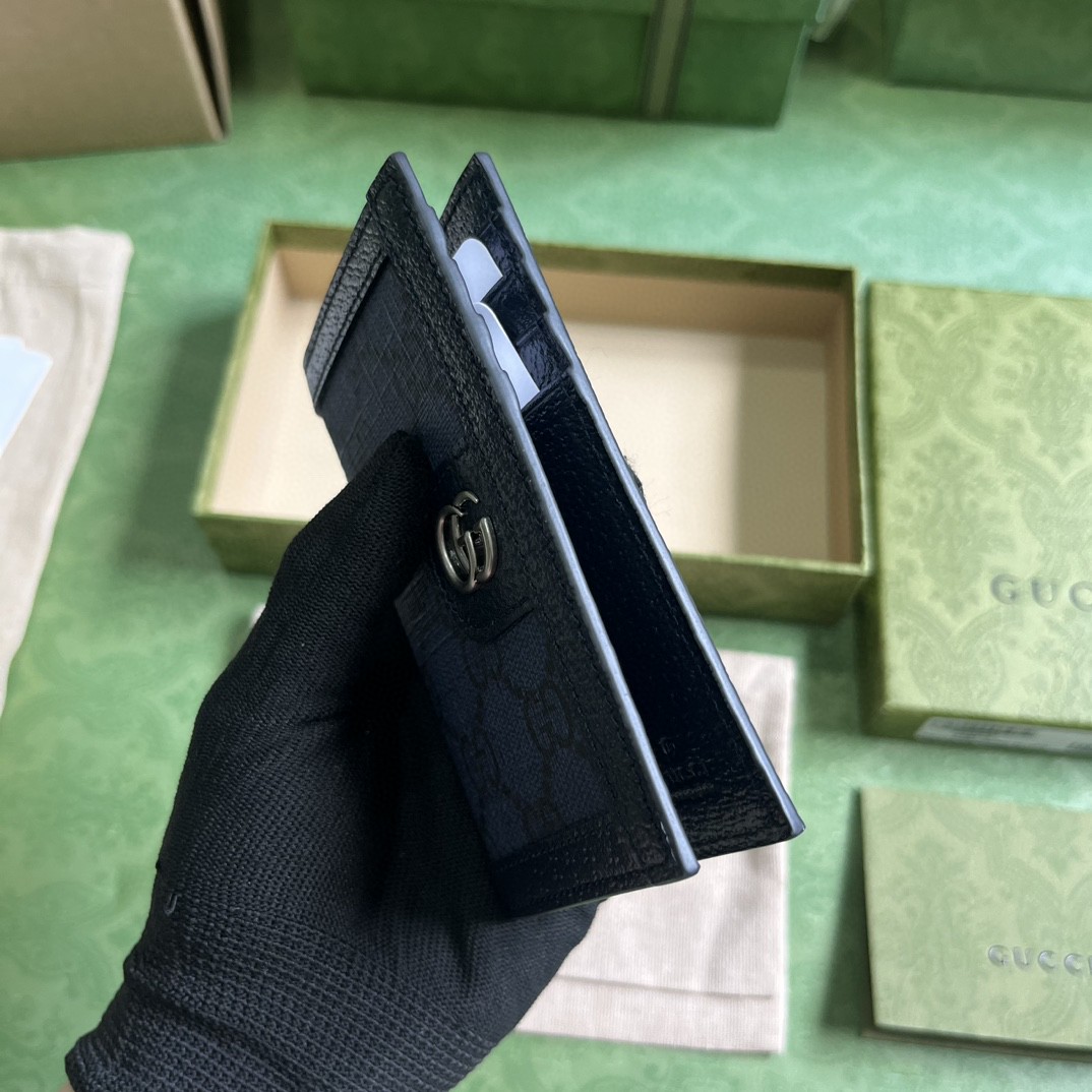 原厂皮 GUCCI 古驰 Ophidia 双G徽标翻盖开合 八个卡槽 帆布 卡包 蓝色 734943