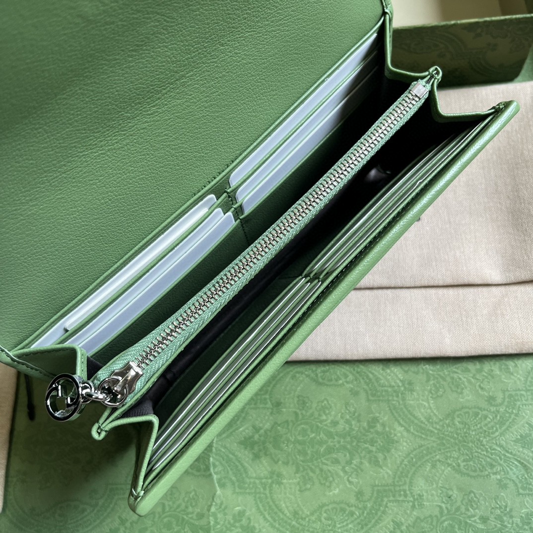 原厂皮 GUCCI 古驰 Blondie 互扣式双G贴饰按扣开合皮革 长款 卡包 钱包 零钱包 绿色 760312